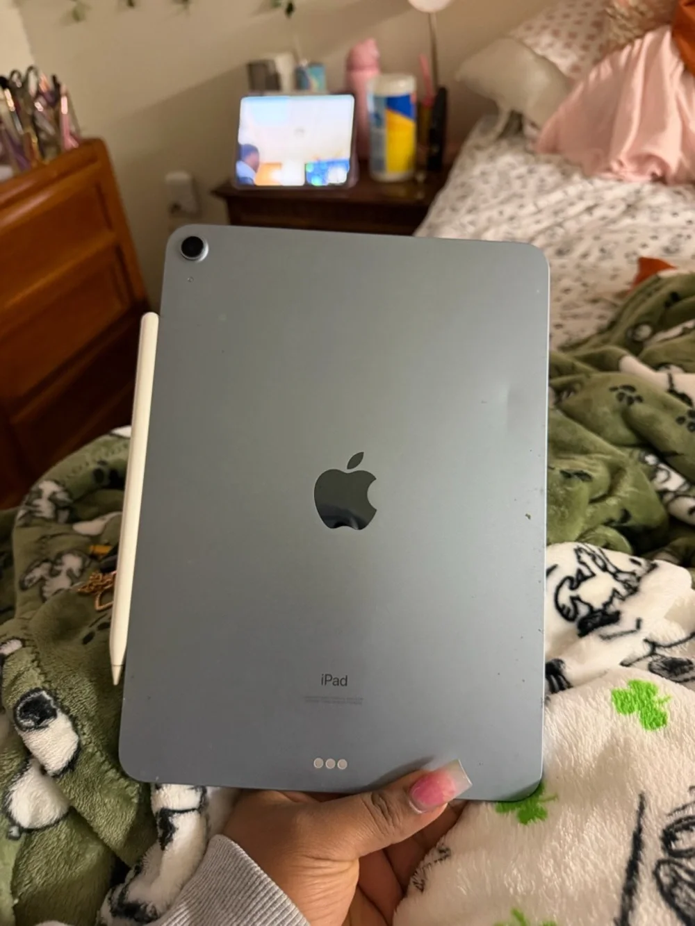 Apple iPad with Light Green Case and White Pencil